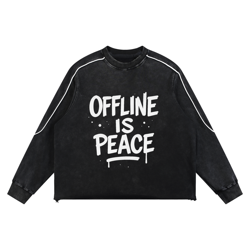 Offline Is Peace Mineral Wash Piping Raw Hem Sweatshirt - millirayclothing