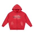 Milliray Sunfade Two-Way Zip Boxy Fleece Hoodie — Red