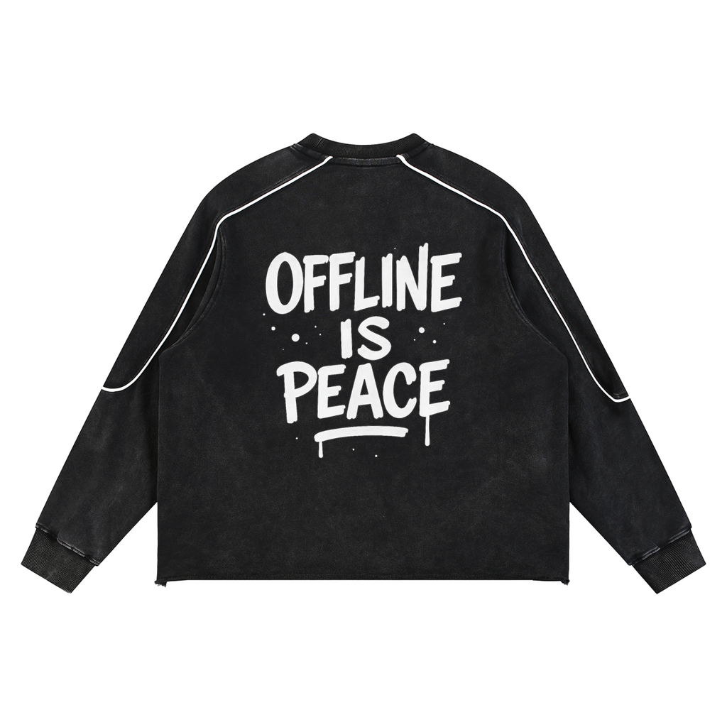 Offline Is Peace Mineral Wash Piping Raw Hem Sweatshirt - millirayclothing