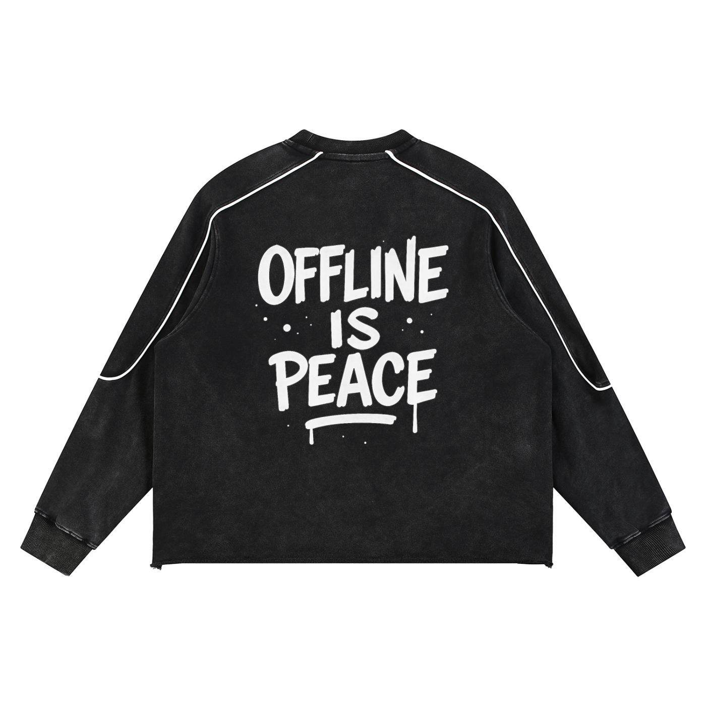 Offline Is Peace Mineral Wash Piping Raw Hem Sweatshirt - millirayclothing