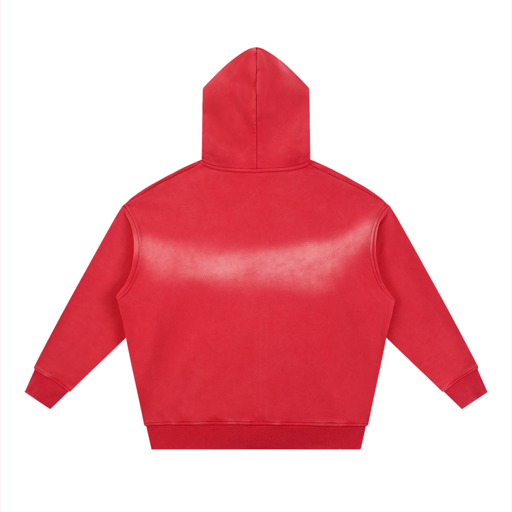 Milliray Sunfade Two-Way Zip Boxy Fleece Hoodie — Red