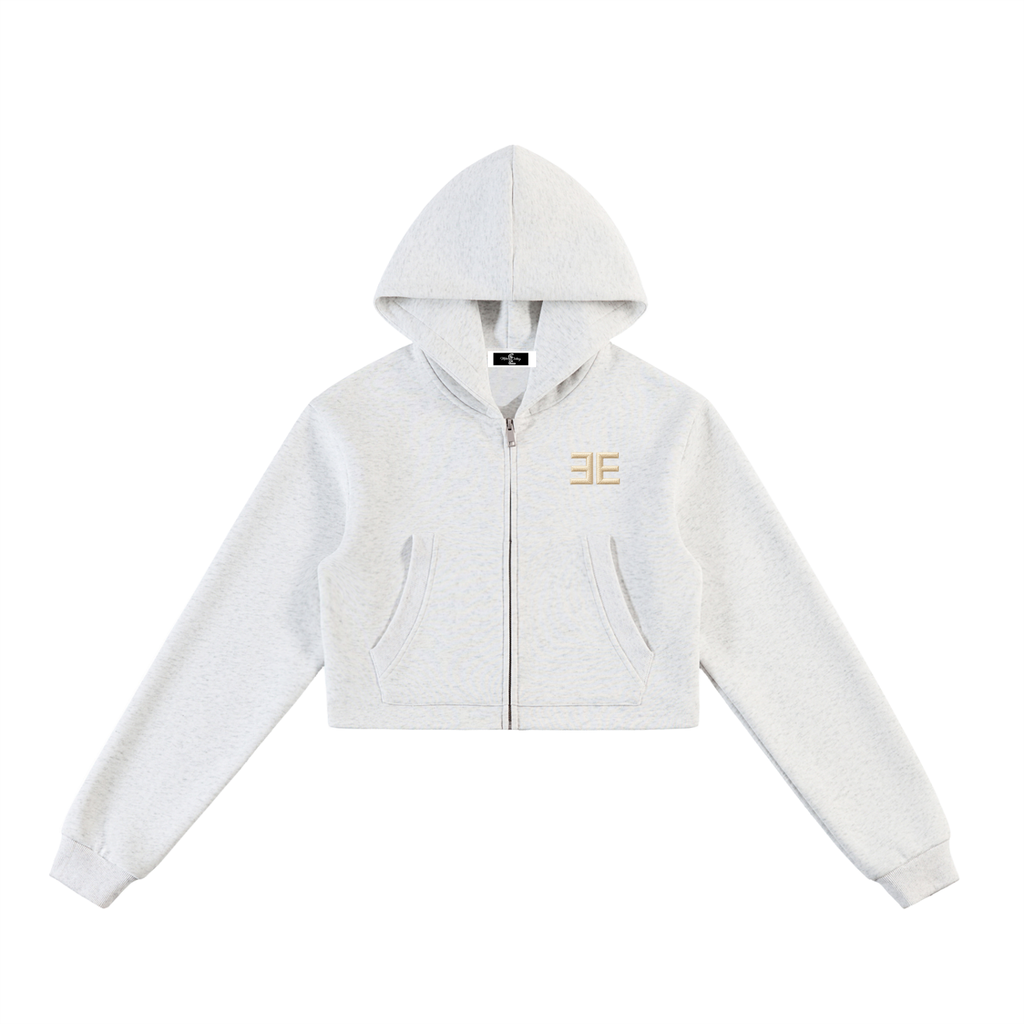 ЭE Signature Crop Zip-Up Hoodie — Flower Gray