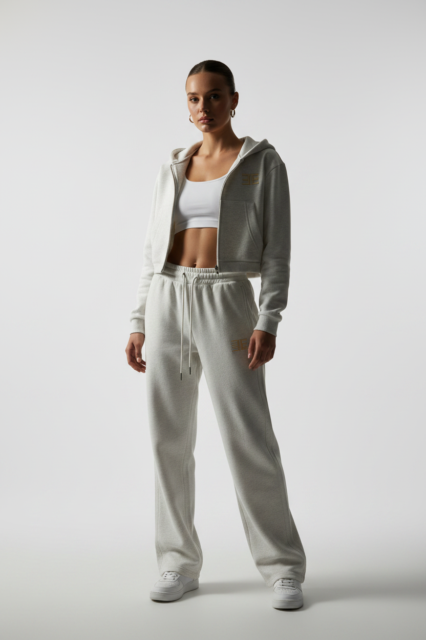 ЭE Flower Gray Zip-Up Co-ord — Full Model Shot