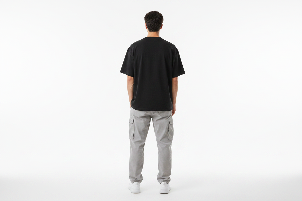 Male Model - Black Tee Back