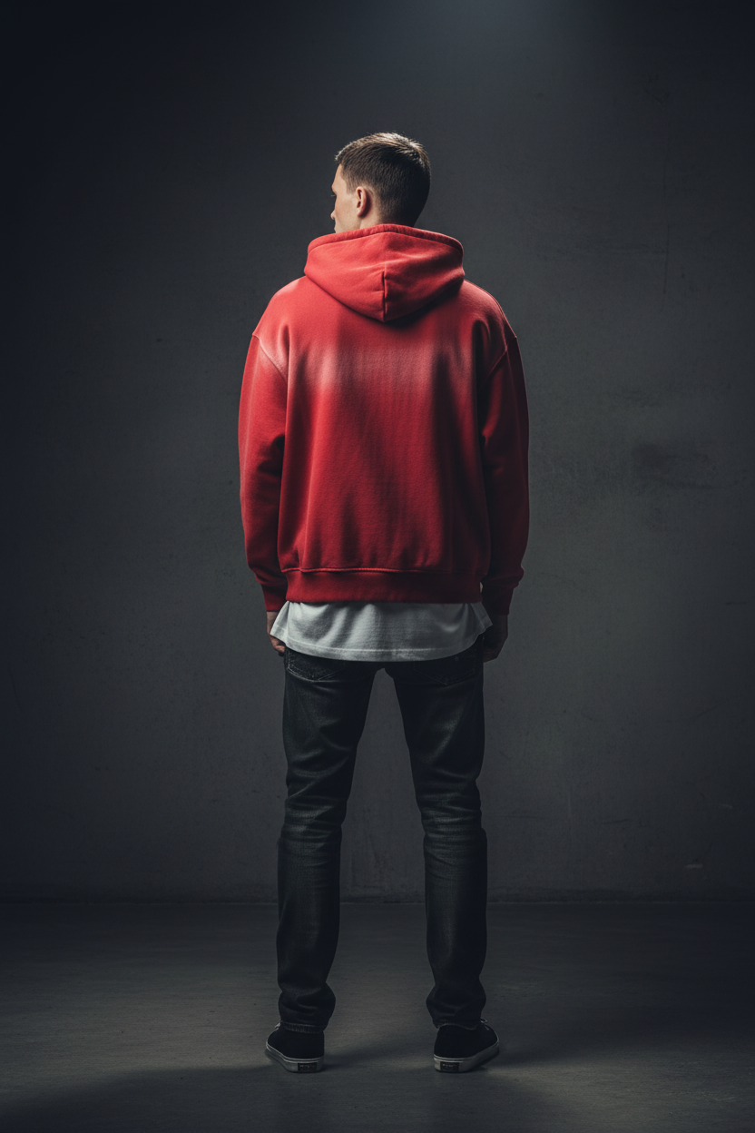 Male Model - Milliray Red Hoodie Back