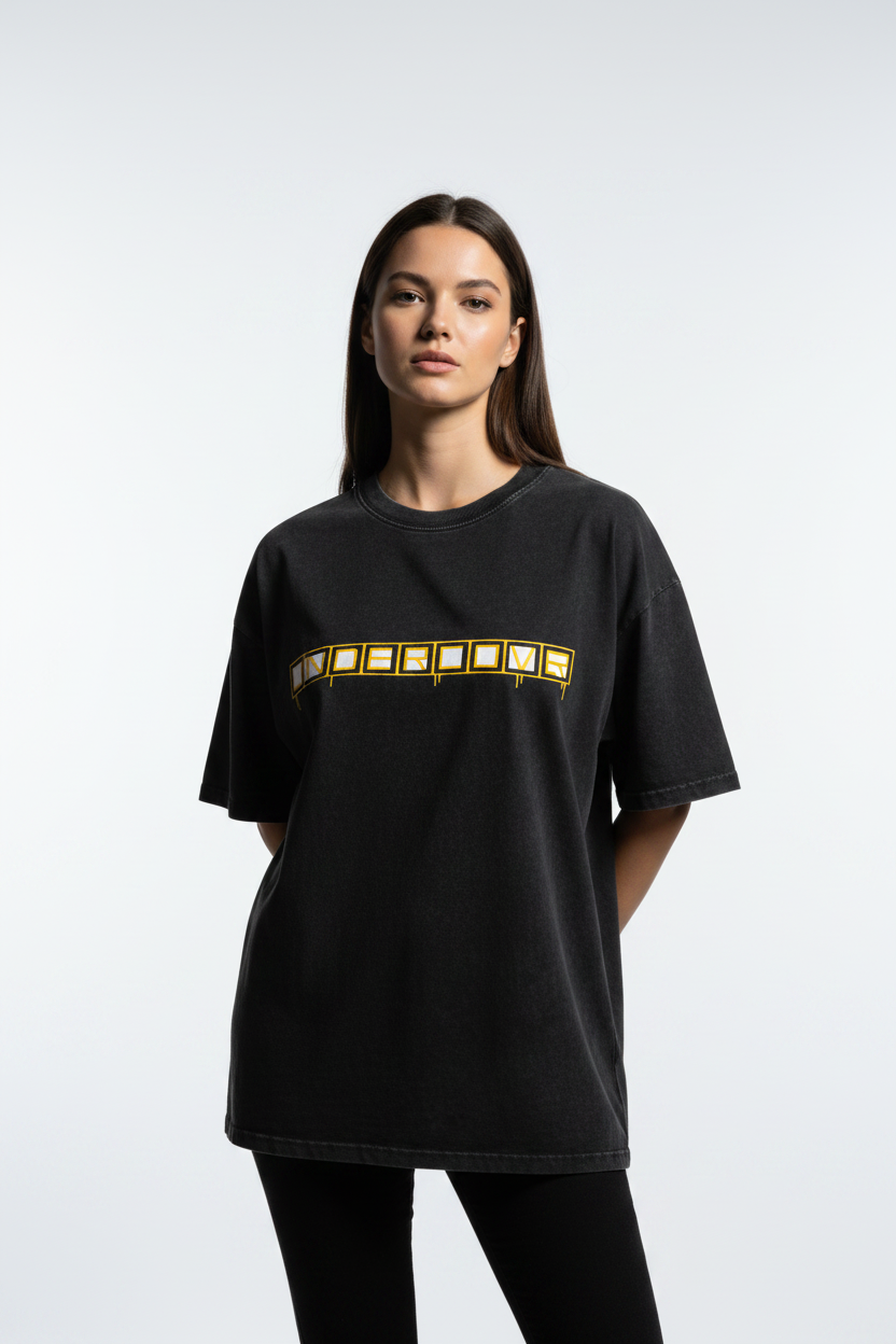 UNDERCOVR Snow Washed Oversized T-Shirt — Female Model Mockup